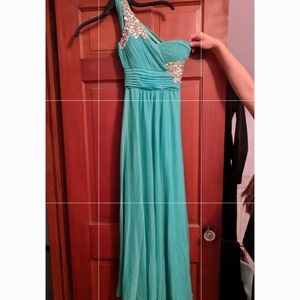 Teal embellished prom dress